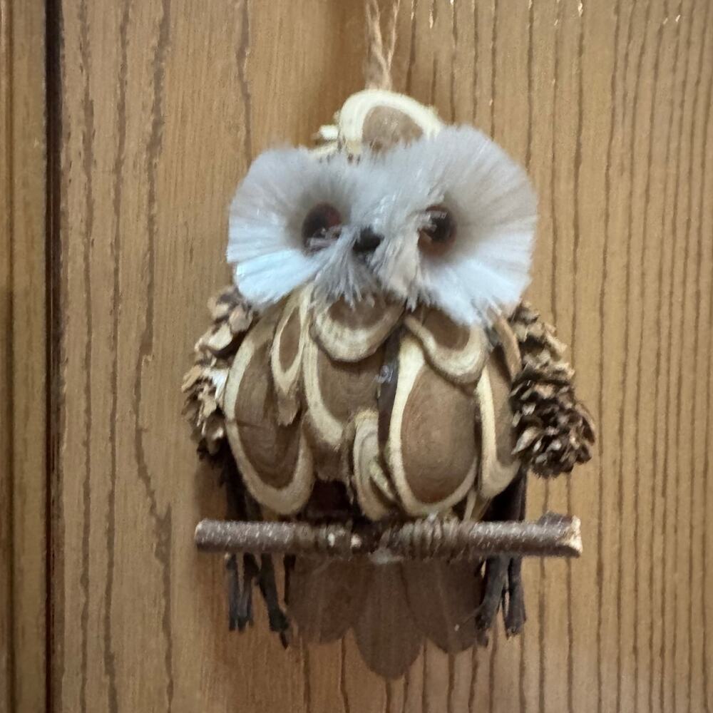 Handmade wooden owl ornament